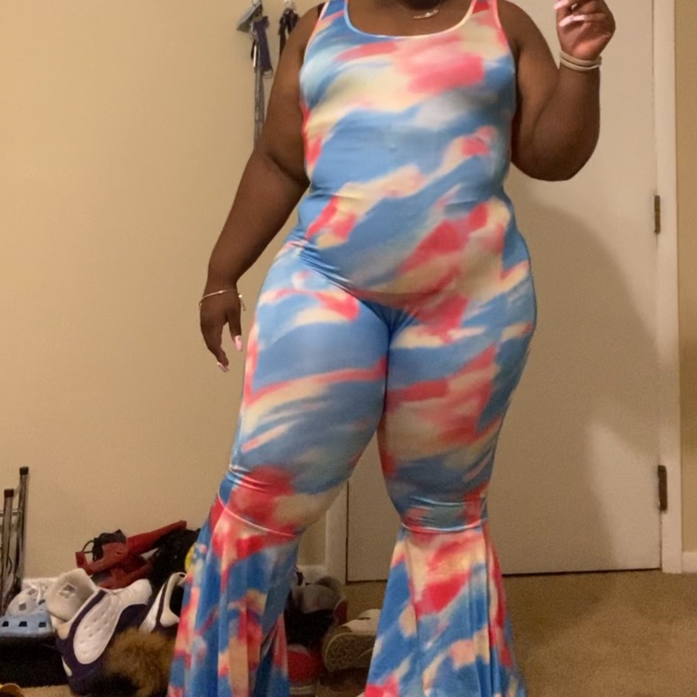 Flared tye dye jumpsuit.